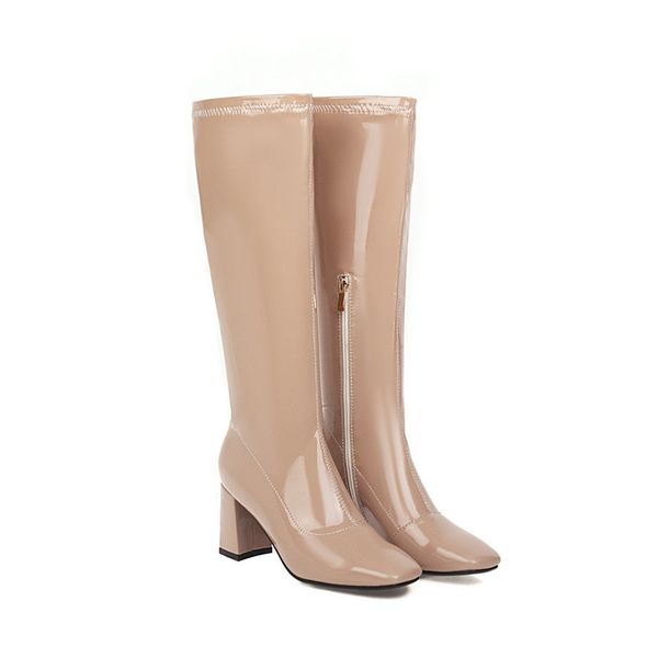 

winter boots women knee high long boots 2021 patent leather high heels night club party shoes woman size 41 42 43, Black