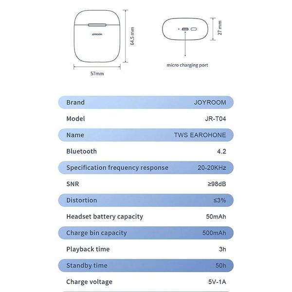 

joyroom tws bluetooth headphones jr-t04 wireless earbuds bluetooth earphones with charging box for ip bbywpi yhshop2010