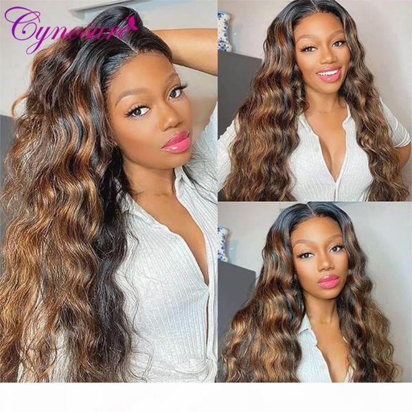 

cynosure 4 30 highlight blonde lace front human hair wigs for black women 13x4 brazilian body wave honey blonde lace frontal wig, Black;brown