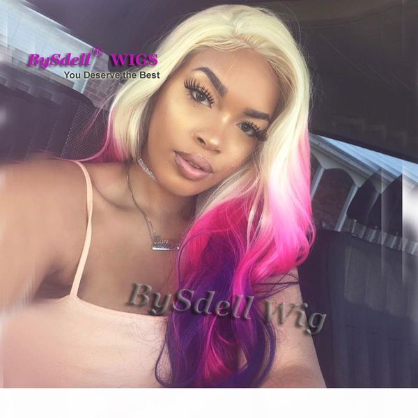 

loose wave blonde ombre rose pink to black purple color lace front wig heat resistant glueless lace front wigs for dark skin women