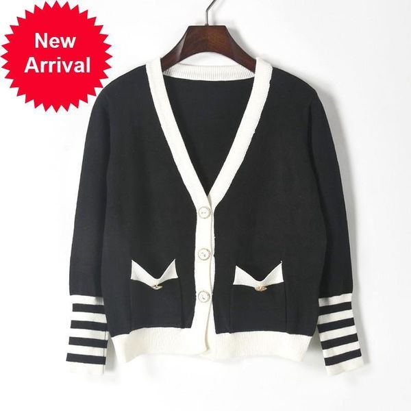 

high 2021 quality luxury occasional coat dressed in black autumn striped knives malha cardigan sweater women design of the brand bkrp, White;black