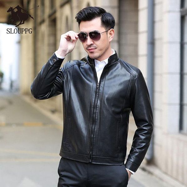 

spring autumn motorcycle leather jacket men slim fite zipper pu jacket men's leather jackets motorcycle stand collar pu1, Black