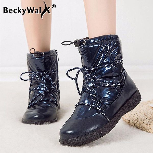 

boots women's short platform shoes 2021 women snow keep warm down waterproof for femmes bottes 43 wsh37281, Black