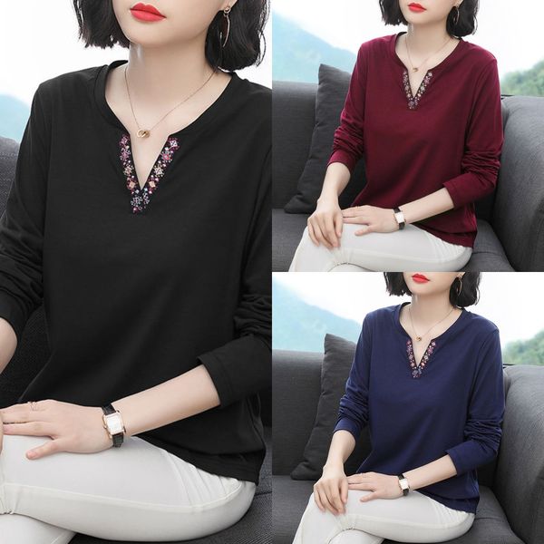 

korean version of new long sleeve t-shirt for women with bottoming iddle-aged mother's style coat t-shirt oungerloose and slim o, White