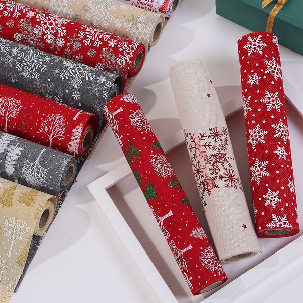 

merry christmas red snowflake snowman long table runner cloth party dinner non-slip table runner cotton linen home decor 270cm