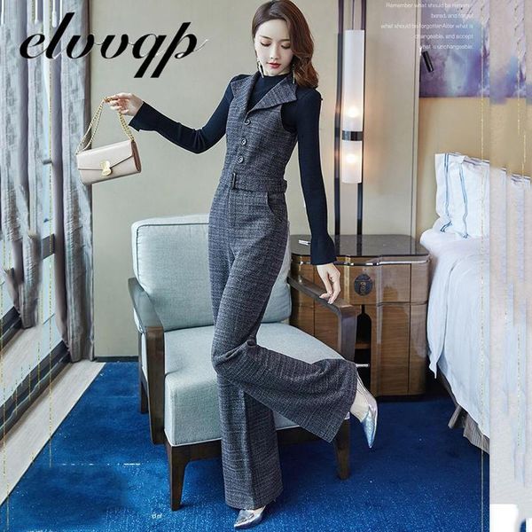 

spring new womens woolen overalls wool jumpsuit for office lady elegant business suit wide leg pants women fashion clothing, Black;white