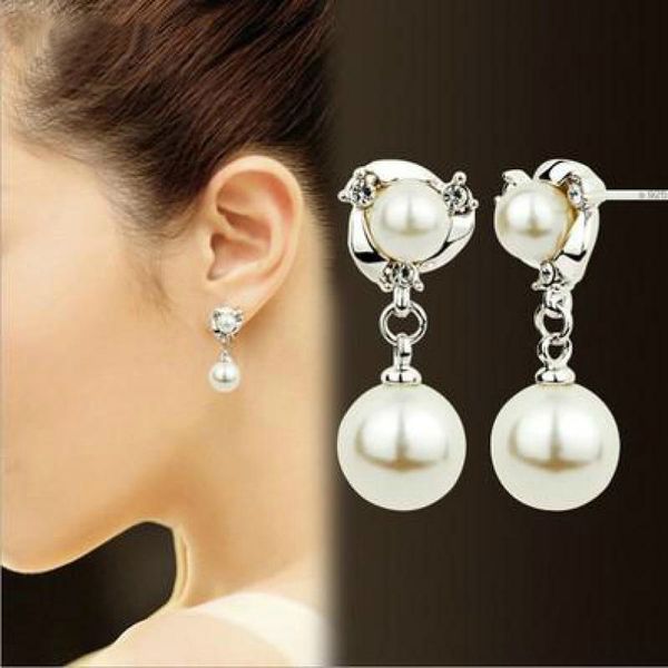 

dangle & chandelier personality crystal earrings wild rhinestones imitation pearl women drop boucle d'oreille, Silver
