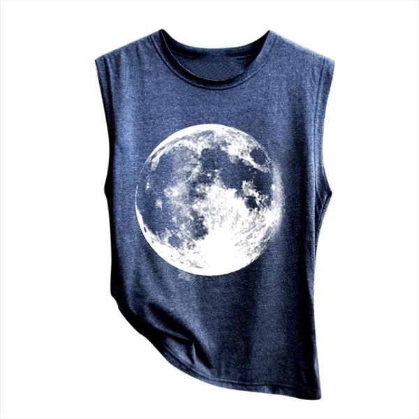 

плюс размер верхней части бака женщин лето 2020 sexy повседневный рукавов moon printed женщины одежда спорт streetwear лучшие женщины haut f, White