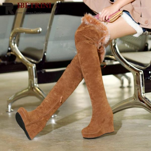 

boots ribetrini brand leisure platform wedges high heels keep warm fur snow stylish winter shoes women1, Black
