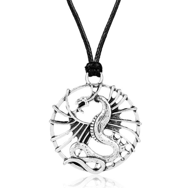 

chains dongsheng handmade norse viking sea dragon pendant necklace powerful amulet lage vintage choker necklace-3, Silver