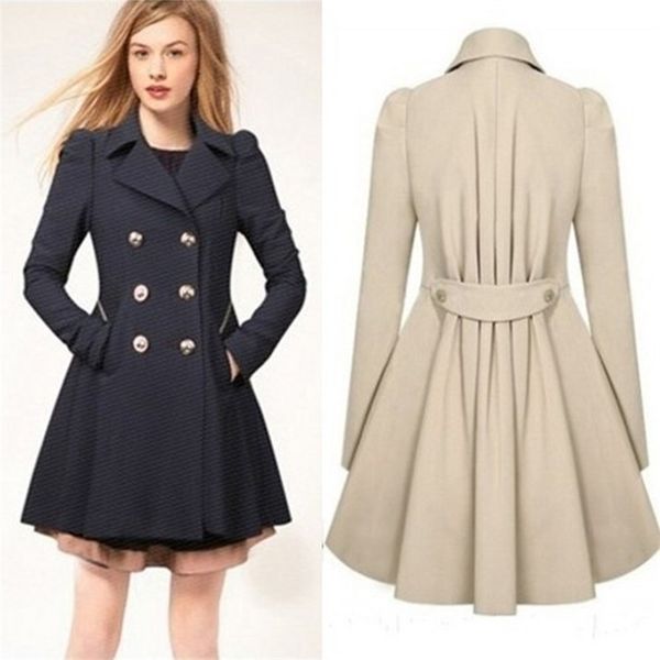 

women long coat womens trench coats overcoat office lady pleated ladies coats 201031, Tan;black