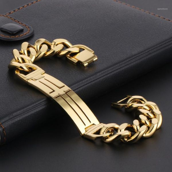 

punk cross bracelet gold color stainless steel bracelets & bangles heavy cuba chain mens jewelry length 225mm (8.9inch) sl0081, Black