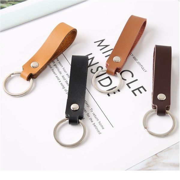 

vintage cowhide rope keychain waist hanging car brass leather key chain single ring keychains cute pu wallet key rope bbyxzh