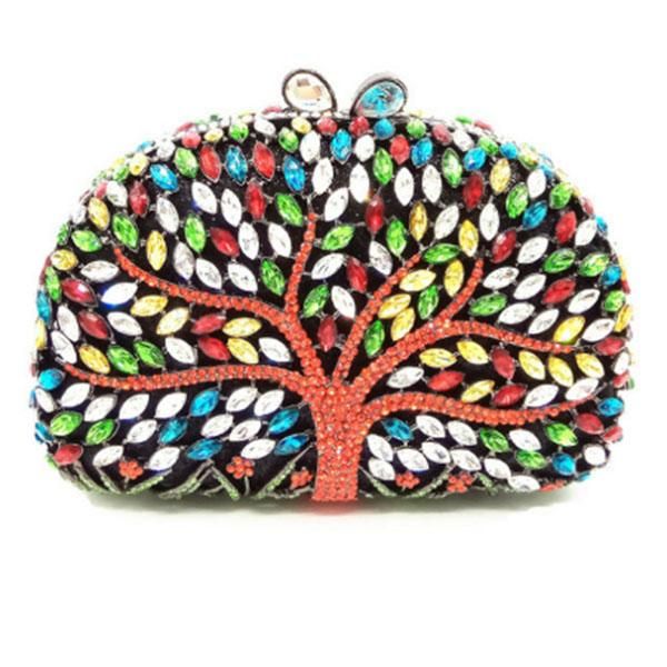 

green tree shape women evening bags ladies wedding party clutch bag solid crystal purses for cocktail bags silver