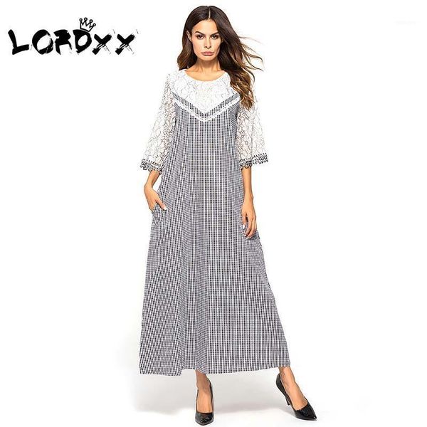 

lordxx muslim dress lace patchwork femme maxi dress striped long womens clothing elegant muslim abaya middle east long robe gown1, Red
