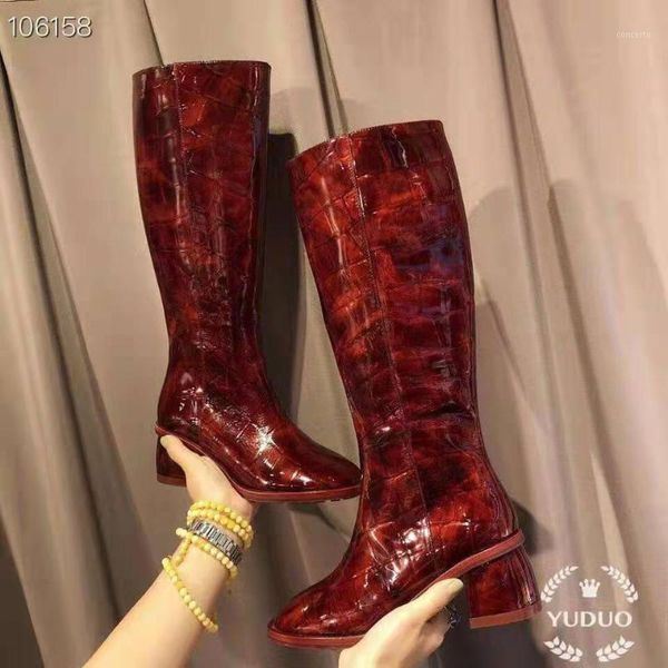 

vibsterimma burgundy patent knee boots women genuine leather riding knee high boots1, Black