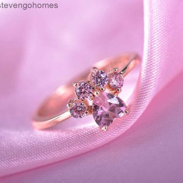 

factoryws9ffootprint cute paw cartoon opening adjustable cat zircon ring female electroplated silver animal copper jewel