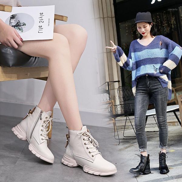 

soft split leather women white ankle boots gothic motorcycle boots female autumn winter shoes woman punk goth motorcycle1, Black
