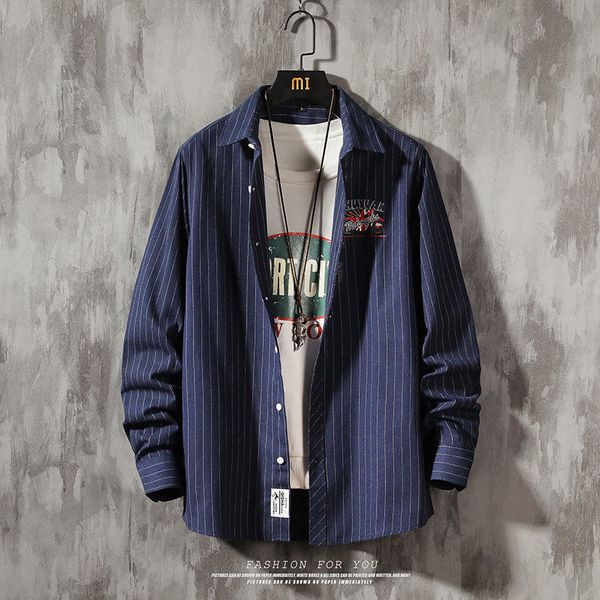 

new men's printed stripe long sleeve shirt girls casual oversize 2021 fashion male clothing harajuku shirts mgbl, Black
