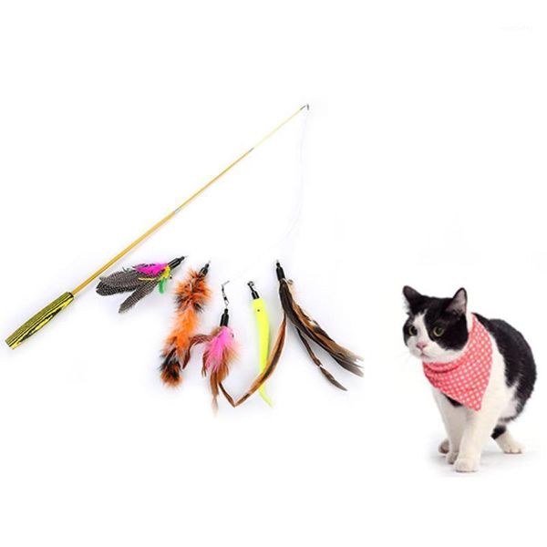 

cat toys pet stick kitten teaser catcher toy with 5 replacement feather1