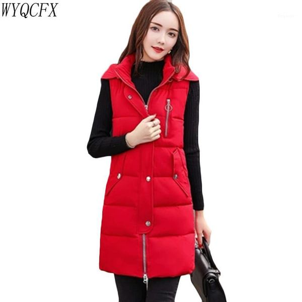

autumn winter vest women slim warm thick sleeveless jacket plus size 4xl hooded cotton-padded long female casual waistcoat coat1, Black;white