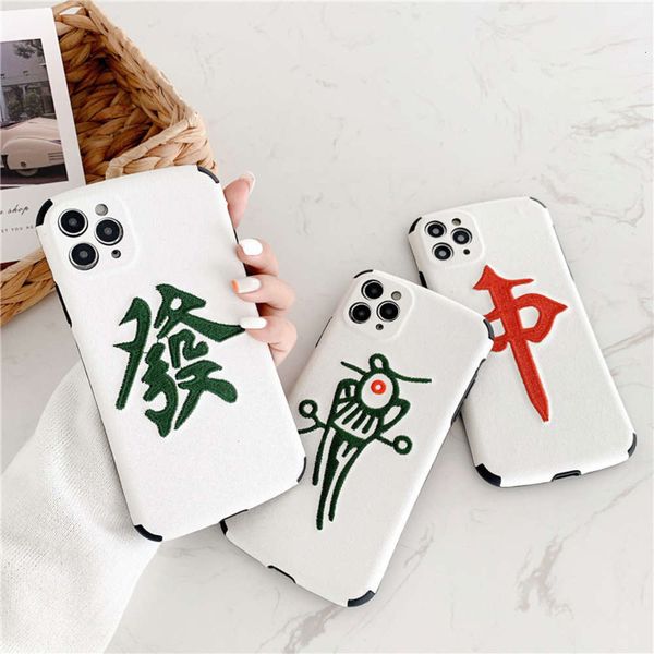 

funny embroidered mahjong text xsmax mobile phone xr for 11pro 7 / 8plus soft shell