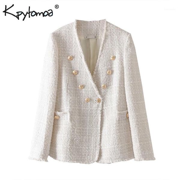 

vintage stylish double breasted frayed tweed jacket coat women 2020 fashion long sleeve ladies outerwear casual casaco femme1, Black;brown