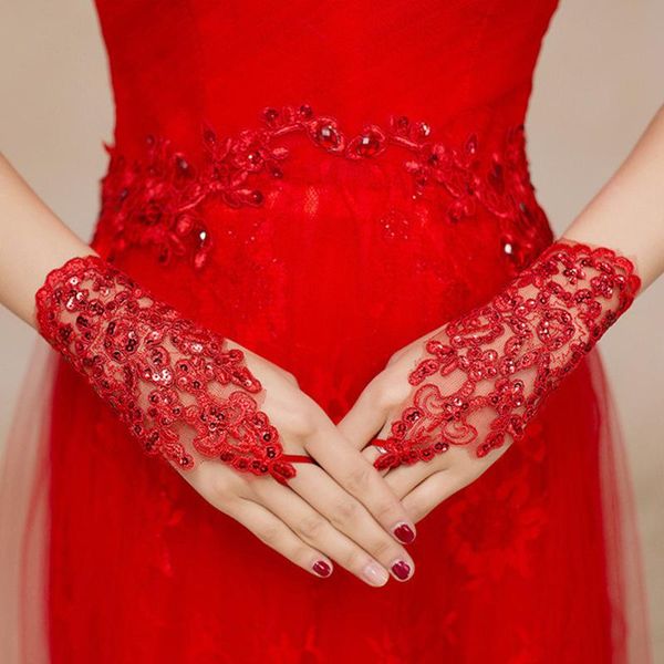 

1 pair party short arm gloves bridal lace rhinestone wedding evening accessories elegant wrist fingerless, Blue;gray