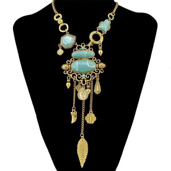 

chokers bohemian collier femme collares tassel maxi coin necklace turkish green stone pendant women bib collar statement necklaces jewel, Golden;silver