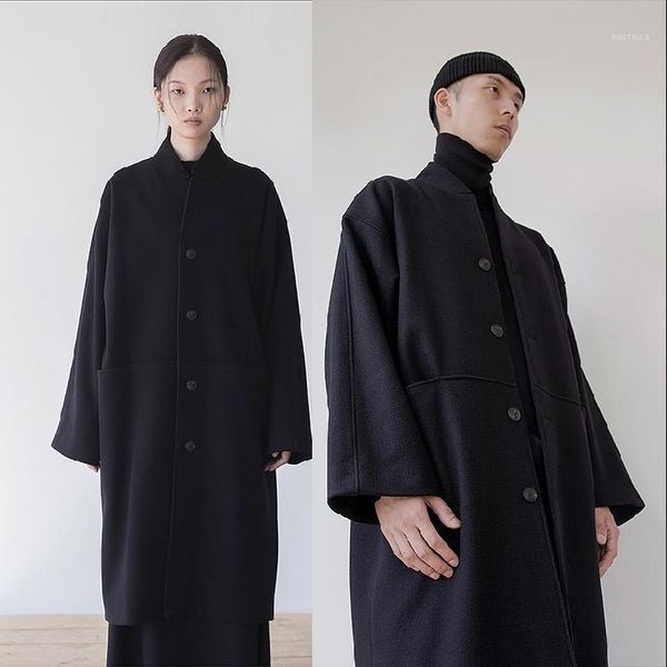 

men's loose-collared mid-length wool ni coat autumn winter chinese style thickened oversize coat [ s-6xl]1, Black