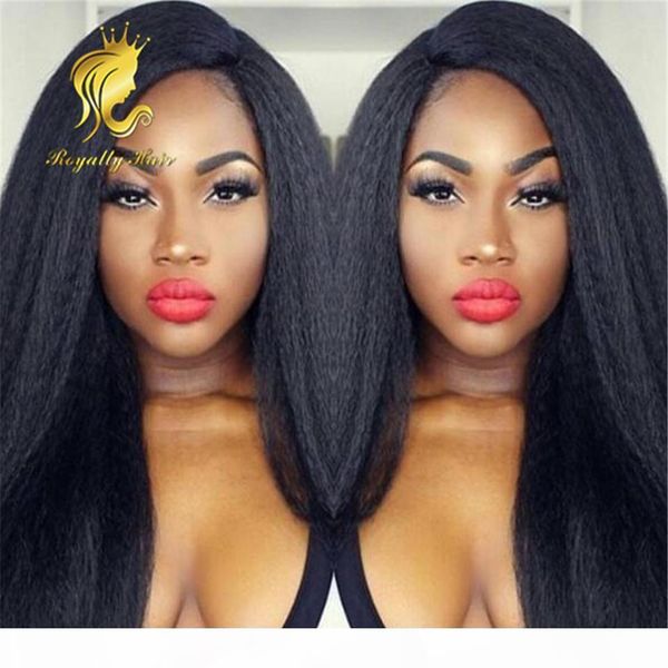 

fashion 300% density glueless kinky straight lace front human hair wig kinky straight full lace wig with baby hair for black women, Black;brown