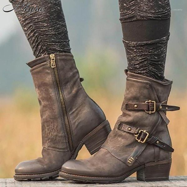 

2020 new autumn winter women's plus velvet mid-boots women belt buckle thick heel thick bottom boots non-slip boots d11581, Black