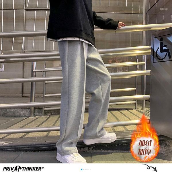 

pr black solid color straight harem pants korean man loose ankle-length winter streetwear woman warm casual pants1