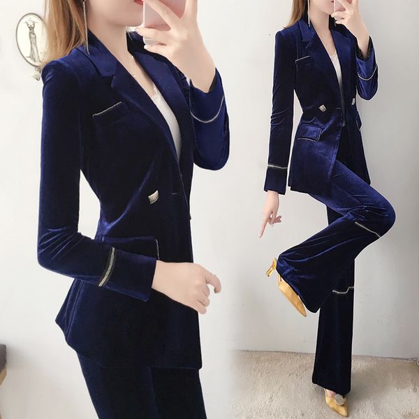 

gold velvet professional female luxury piece assembly lady of office femme elegant pantalon parts eoa2, White