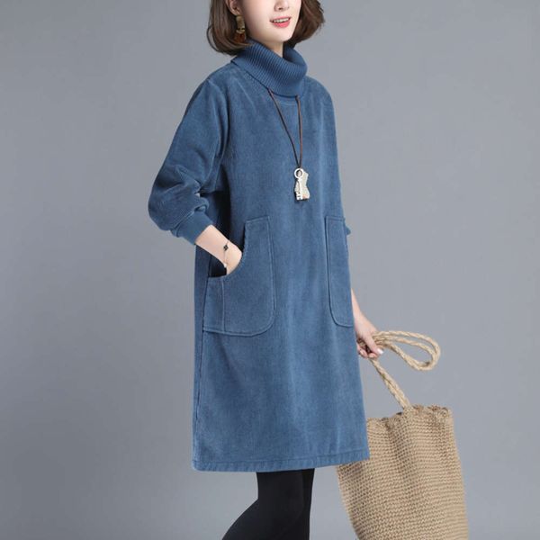 

corduroy women's autumn winter 2019 new korean loose fitting dress medium length plush thickened base skirt, Black;gray