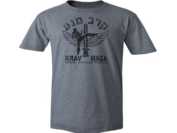

krav maga emblem close combat distressed grunge look gray 100% cotton t-shirt sport hooded sweatshirt hoodie