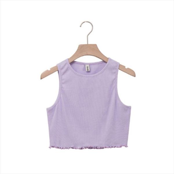 

summer lady cotton crop casual solid color o neck slim ruched tank streetwear plus size m30470, White