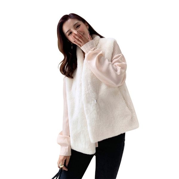 

faux fur coat autumn winter women fashion casual warm slim sleeveless faux fox fur vest outwear casaco feminino 201029, Black