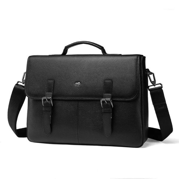 

bison denim black genuine leather satchel bag men messenger bags 15 inch lapbriefcase vintage business cowhide shoulder bags1