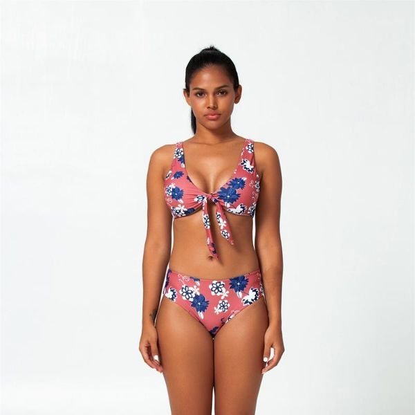 

2020 summer women boho bikini set bandage bowknot mid-waist padded push-up bra bathing suit swim maillot de bain biquinis femme1