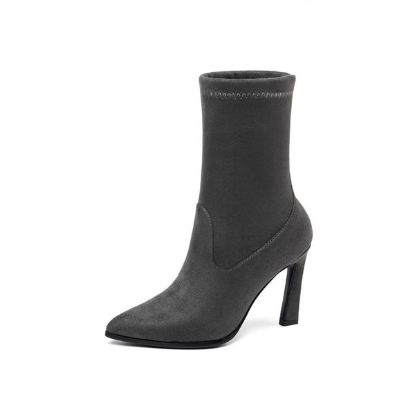 

qutaa suede pointed toe women ankle boots leopard fashion hoof high heel all match short woman shoes fur boots size 34-43 201114, Black
