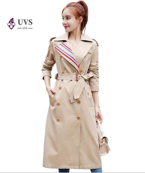 

2020 new arrival autumn khaki trench coats women casual fashion cotton with belt long coat for women 9004-1, Tan;black