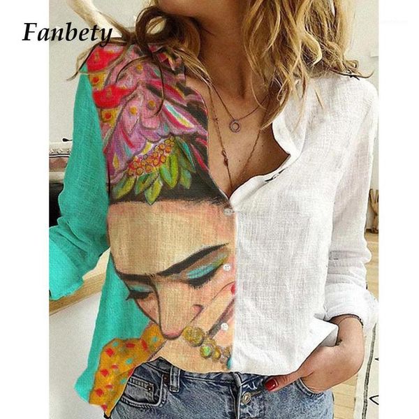 

women's blouses & shirts elegant print turn-down collar blouse shirt 2021 autumn lady office long sleeve casual women button plus size, White