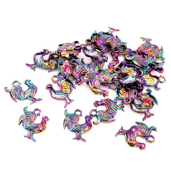 

5pcs/lot rainbow color alloy cock rooster chicken pendant charms fit necklace christmas pendant for women's men jewelry making sqcjeu, Silver