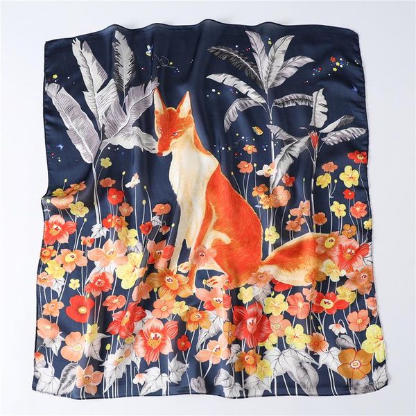 

2020 lovely animal scarf silk women neck hair band floral print foulard scarves square shawls head wraps, Blue;gray