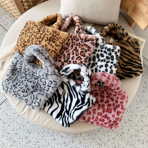 

casual plush leopard women handbags designer chains crossbody bag luxury faux fur lady shoulder bag large tote purse 2020 winter c1016