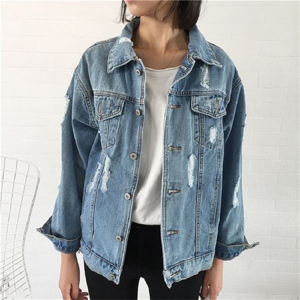 

basic winter for jeans jacket women denim coat lady loose fit casual style c1111, Black;brown
