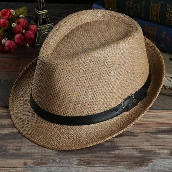 

beach staw sun hats stylish women men panama jazz hats cowboy gangster cap with black belt 2018 caps 13 wmtiiw, Black;white