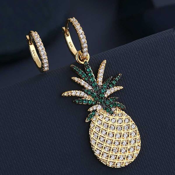 

hoop & huggie european and american earrings fashion design sense inlaid crystal diamond fruit pineapple asymmetric shape female ear, Golden;silver