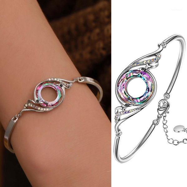 

luxury crystal peacock gradient bangles&bracelet jewelry gift for women fashion crystal rhinestone bracelet accessories mujer1, Black